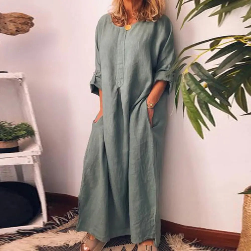 Valenzora | Langes Leinen-Hemdblusenkleid, Oversize