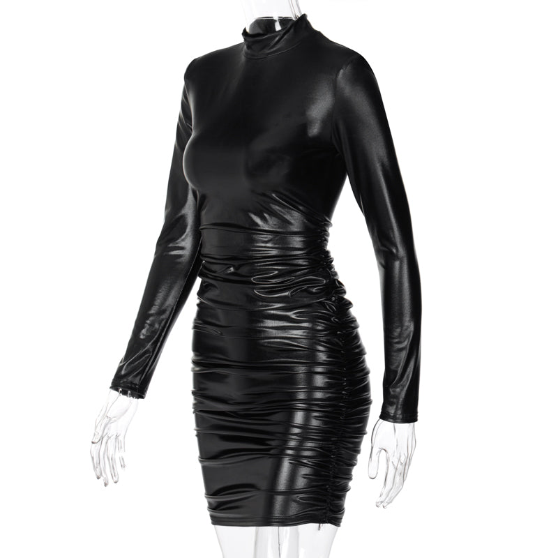 Valenzora | Mini dress with high collar and long gathered sleeves