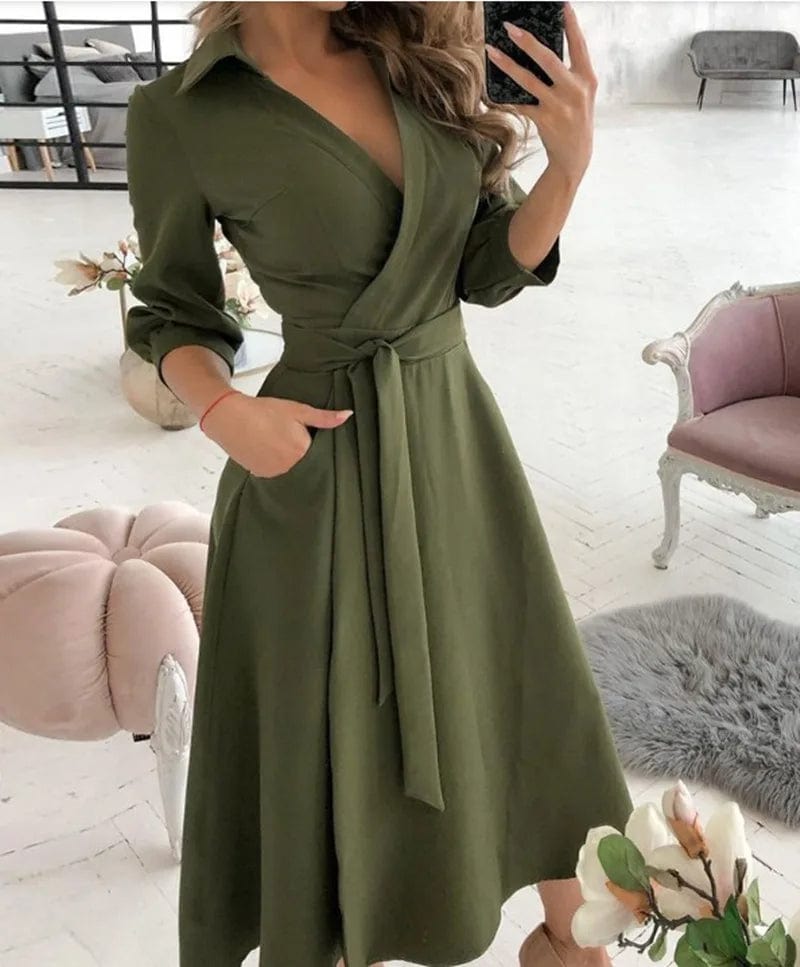 Valenzora | Elegant midi wrap dress. Perfect for formal occasions. Emilia