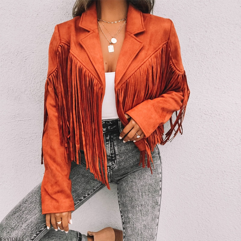 Valenzora - Trendy leather jacket with fringe