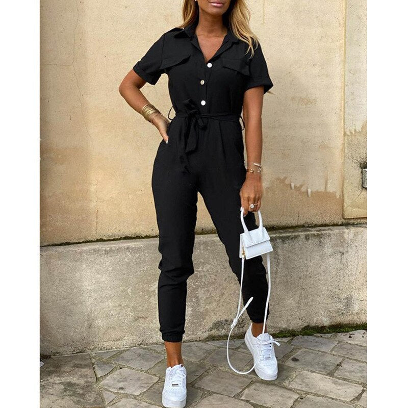 Valenzora - Jumpsuit, with belt, buttons