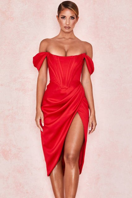 Valenzora - Knee-length, figure-hugging evening dress with straps