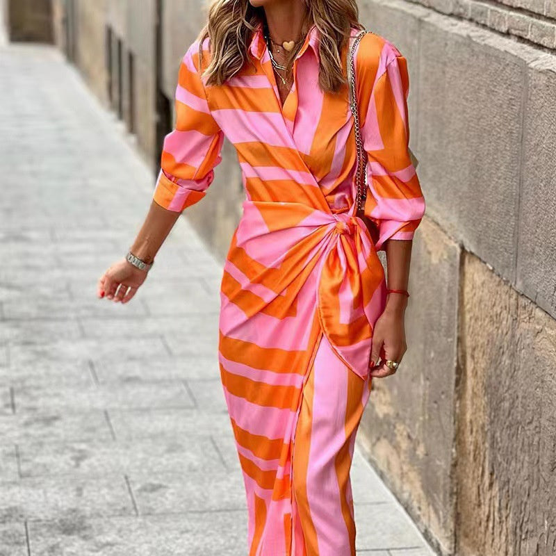 Printed elegant dress with half sleeves