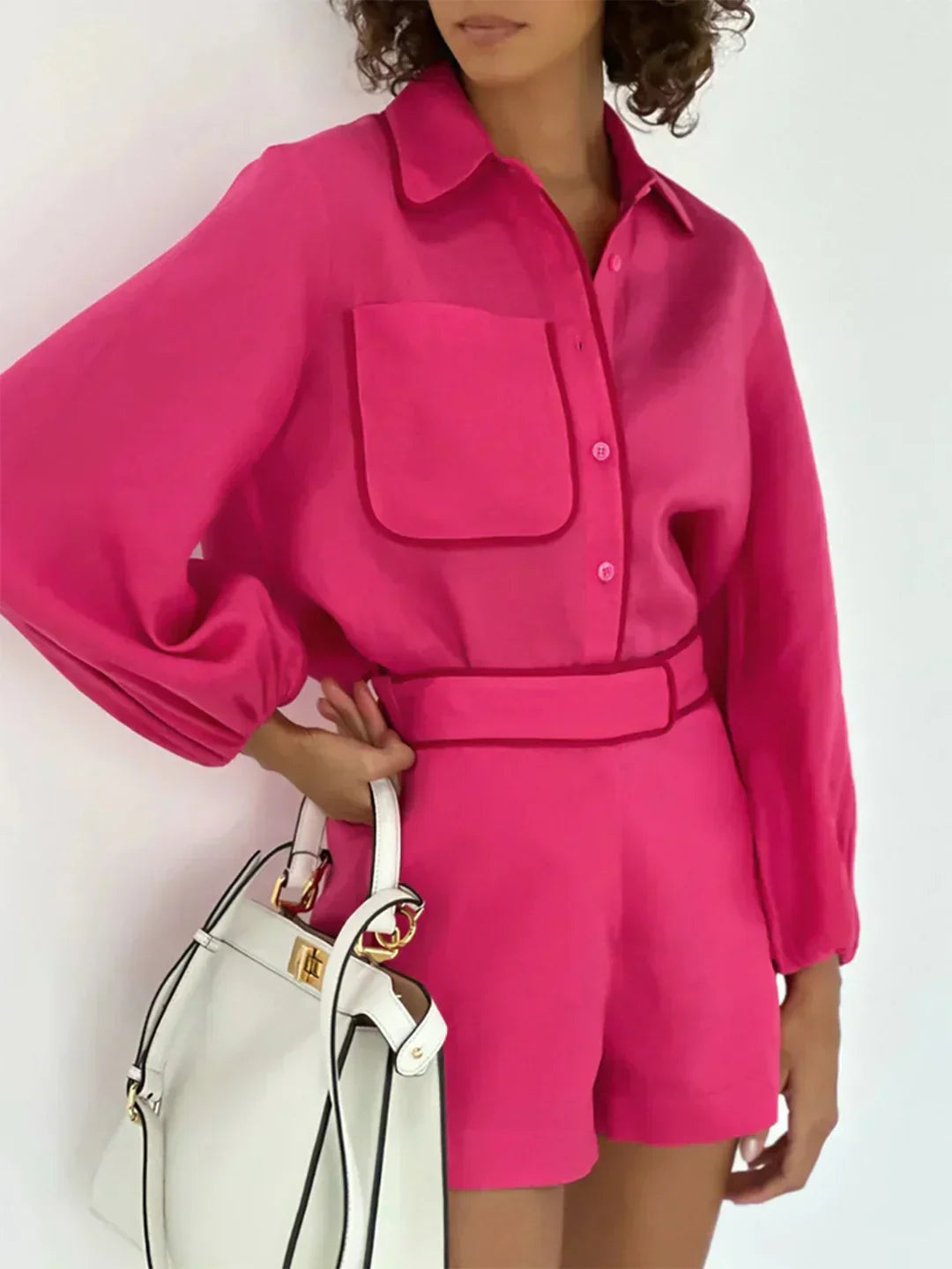 Valenzora | Linen Contrast Trim Two-Piece Shorts Set