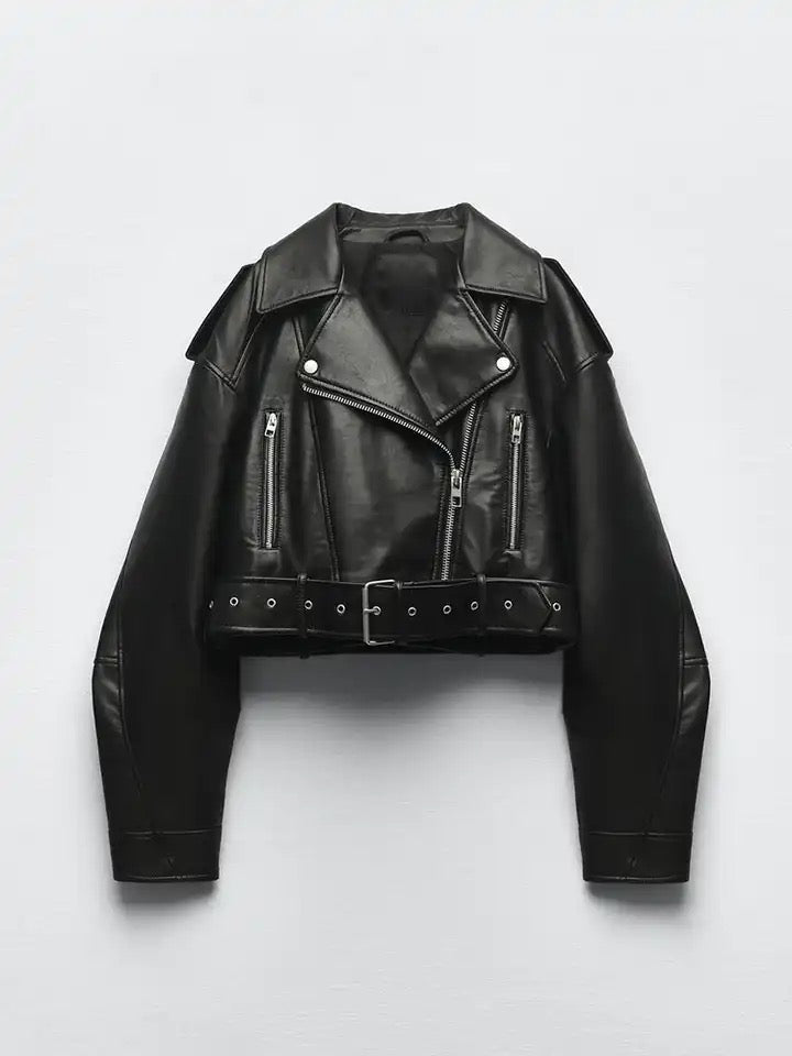 Valenzora | Black Leather Jacket for Women