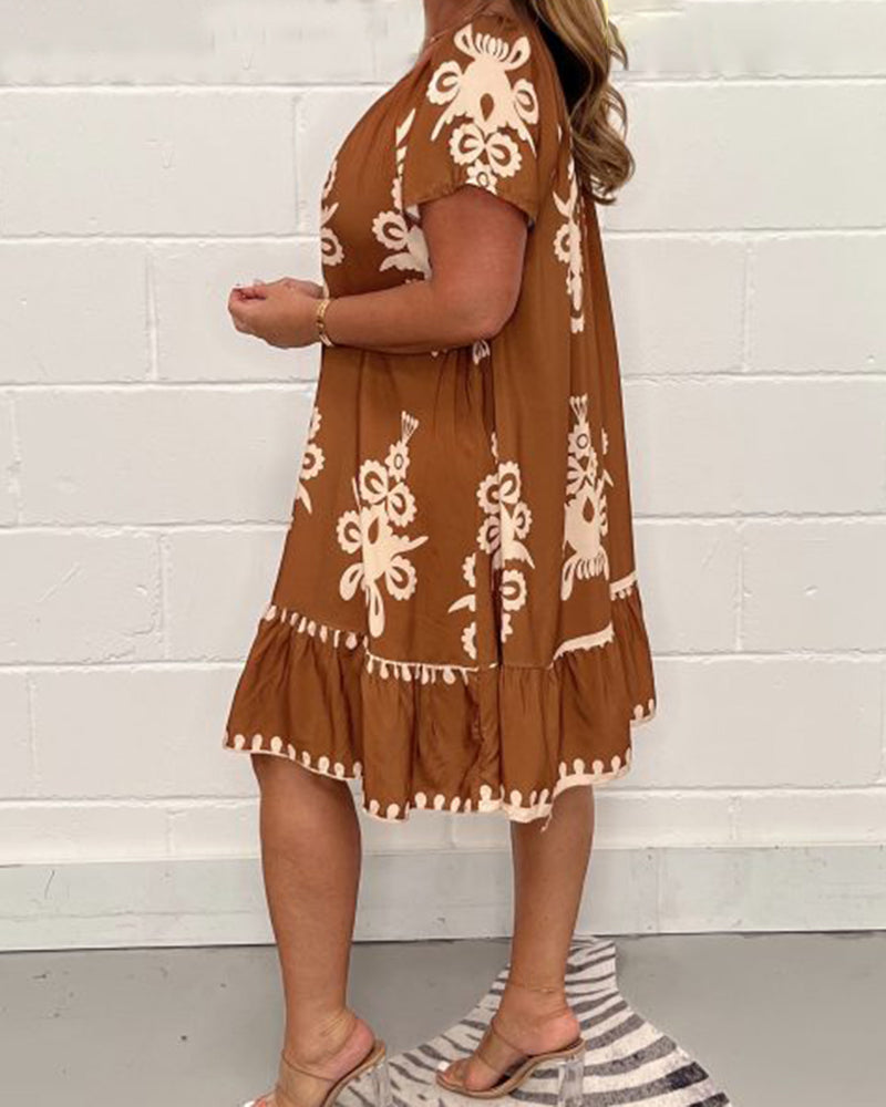Valenzora | Printed dress with a round neck