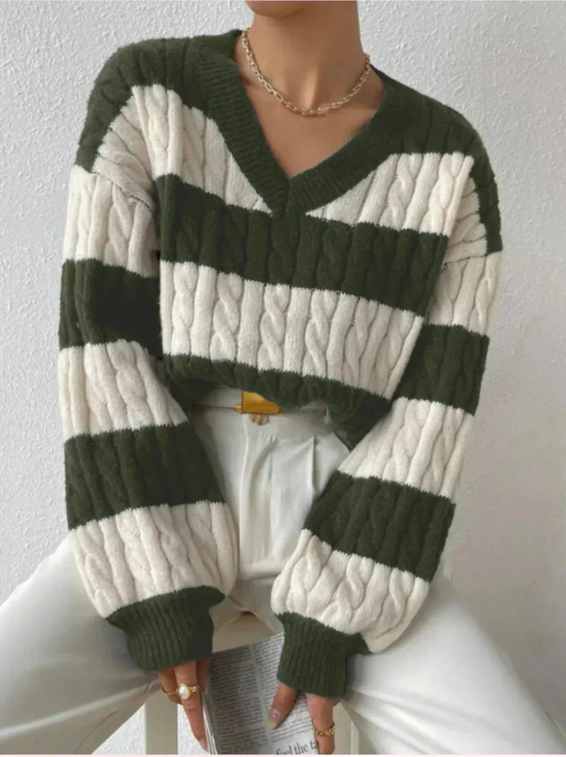 Roselyn™ - Gestreifter eleganter V-Ausschnitt-Pullover