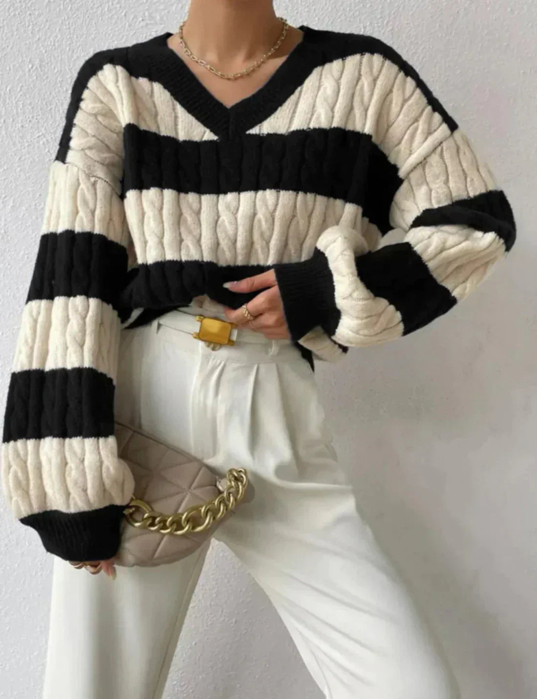 Roselyn™ - Gestreifter eleganter V-Ausschnitt-Pullover