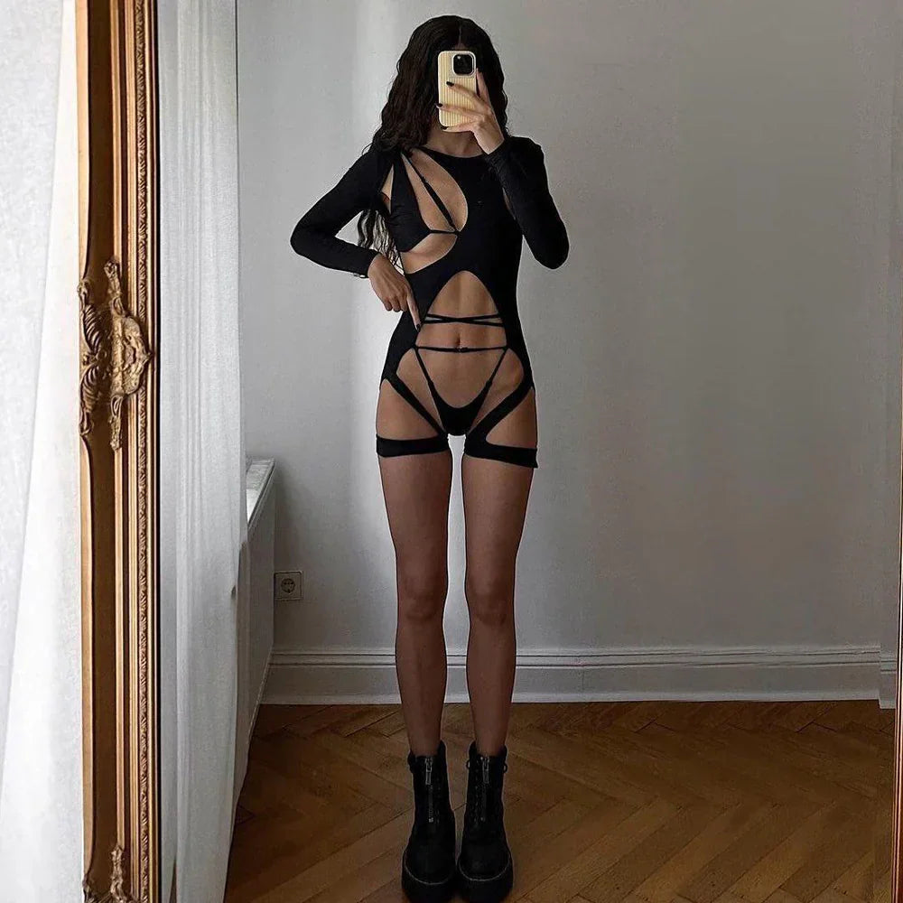 Valenzora | Sexy Cut-Out Bodysuit with Long Sleeves