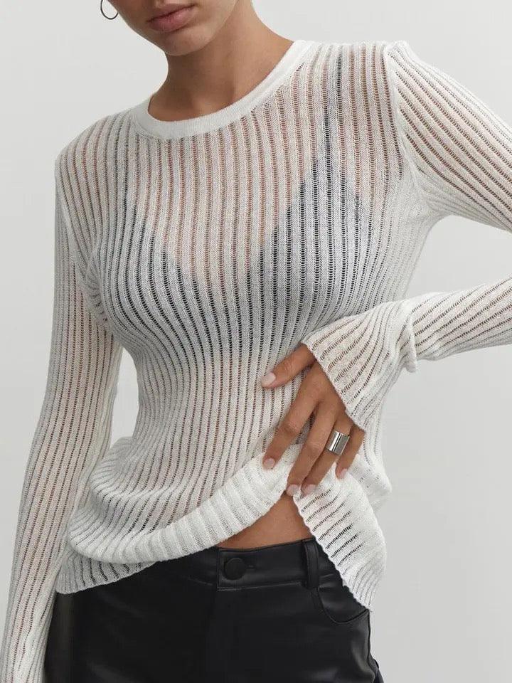 Valenzora - Elegantes gestreiftes transparentes Top