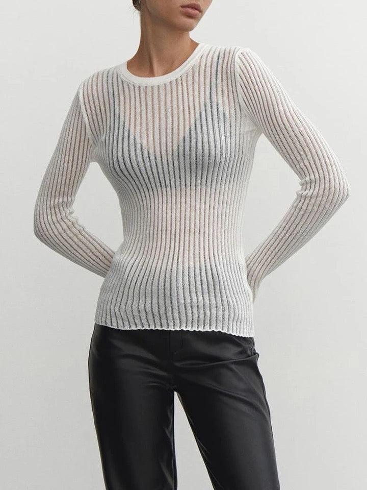 Valenzora - Elegantes gestreiftes transparentes Top
