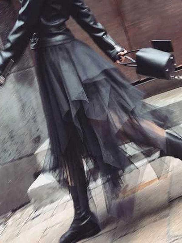 Valenzora | Mid-length irregular skirt made of tulle, punk, black