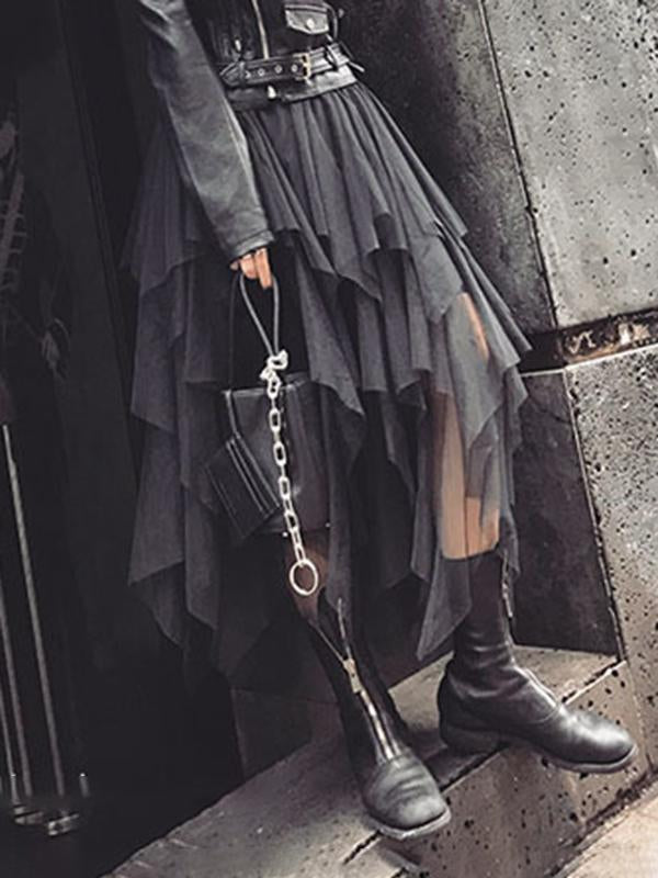 Valenzora | Mid-length irregular skirt made of tulle, punk, black