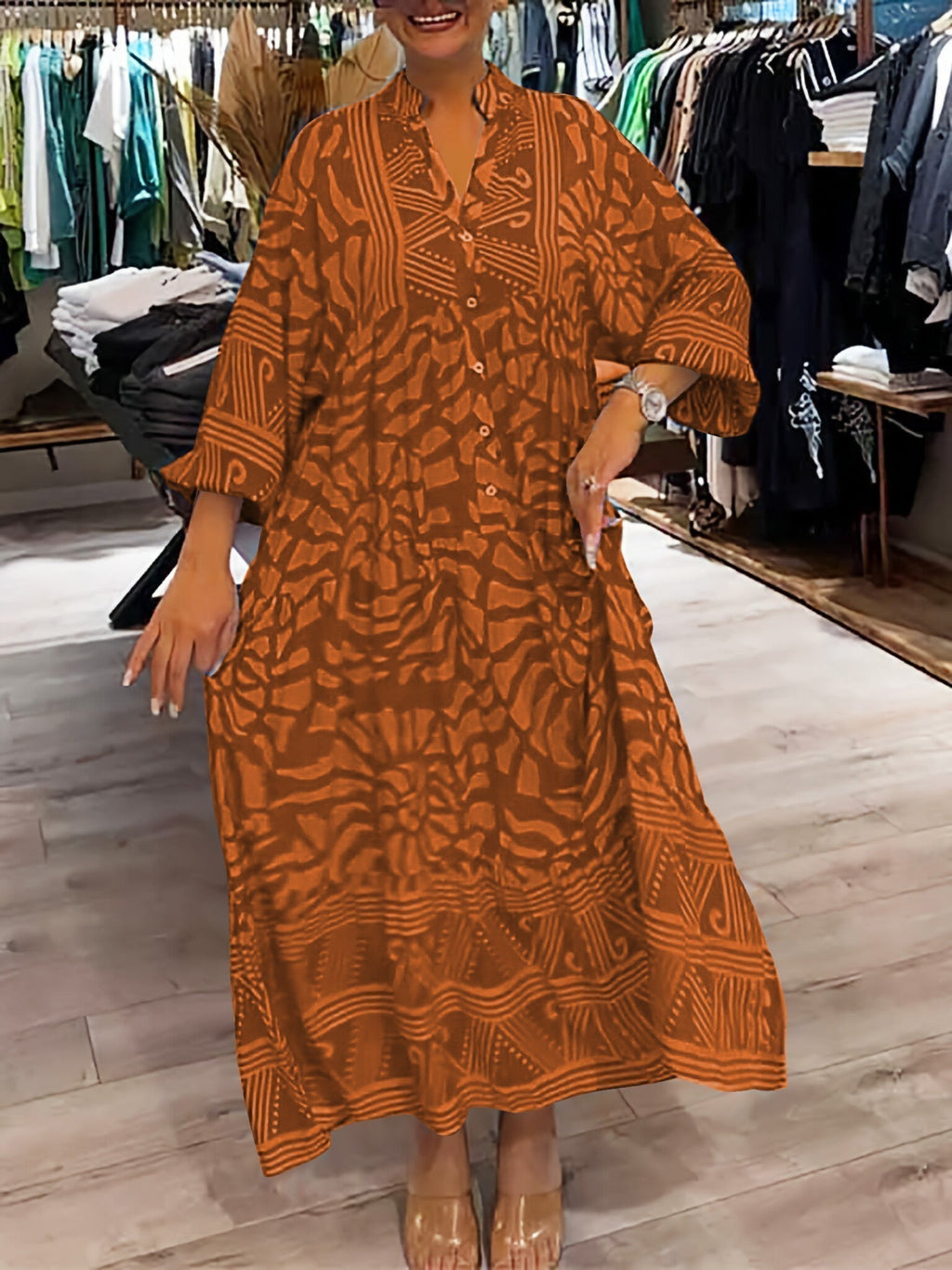 Valenzora | Stylish Maxi Dress with Swirl and Zigzag Pattern for Women