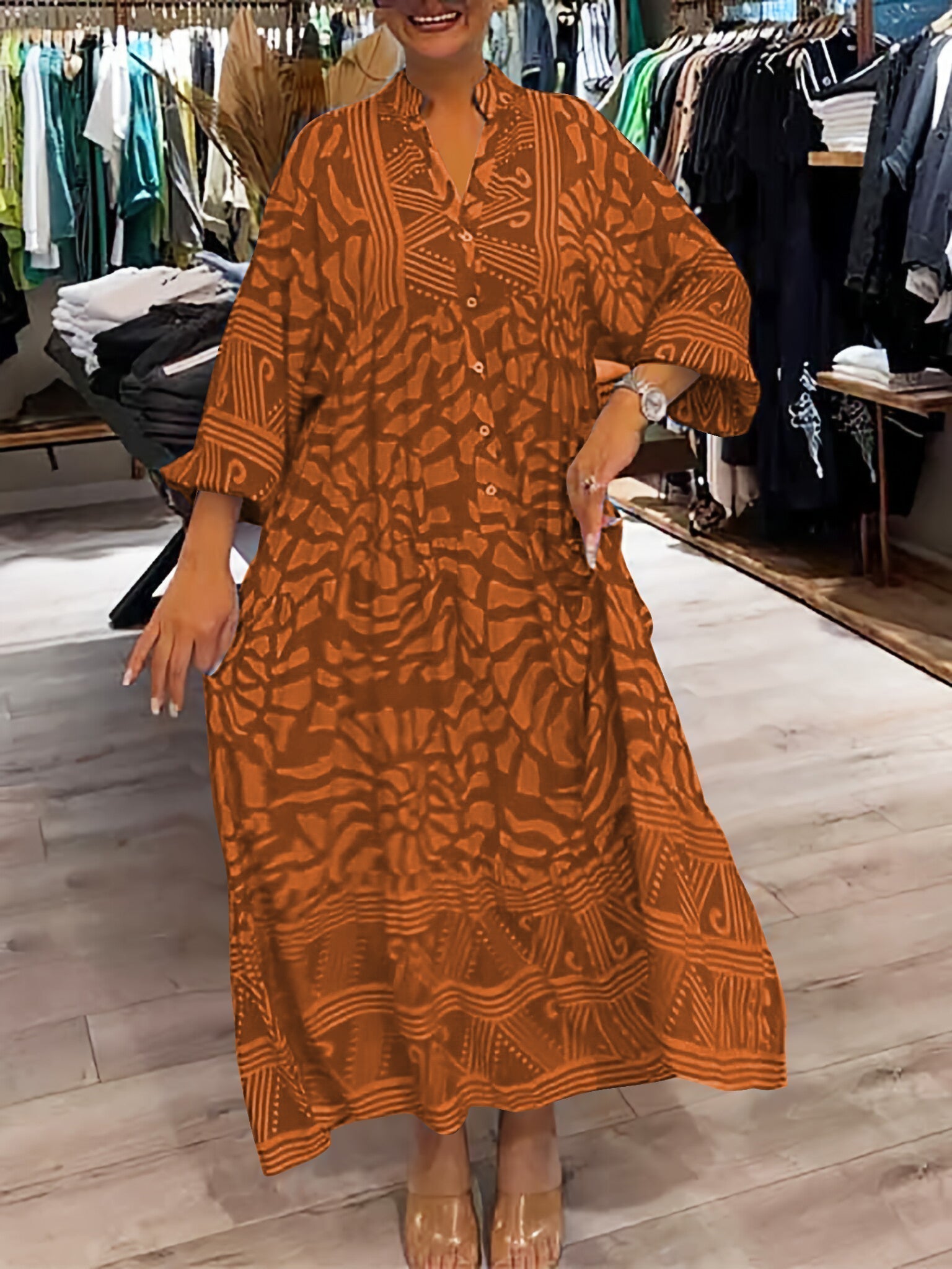 Valenzora | Stylish Maxi Dress with Swirl and Zigzag Pattern for Women