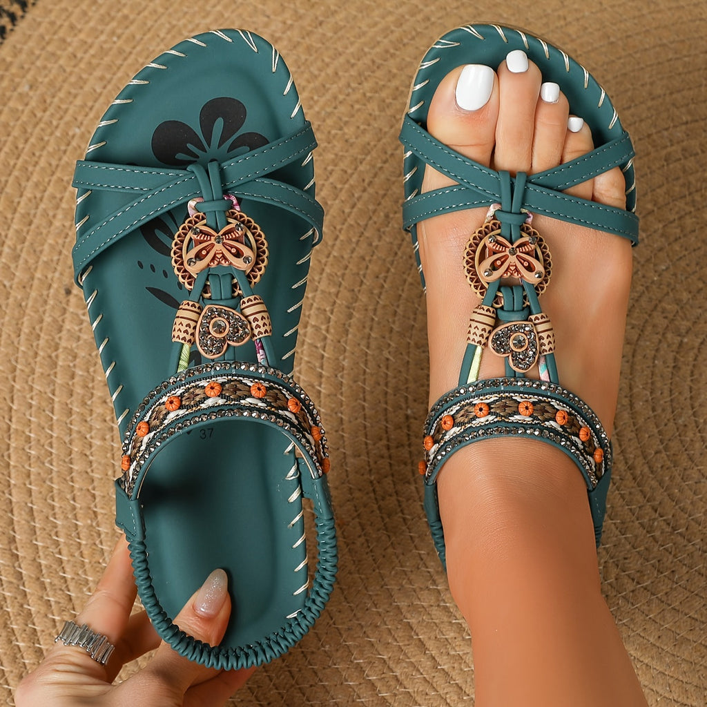 Valenzora | Boho-Sandalen mit Strass und Ethno-Details