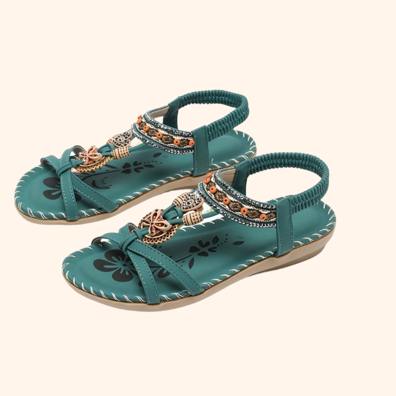 Valenzora | Boho-Sandalen mit Strass und Ethno-Details
