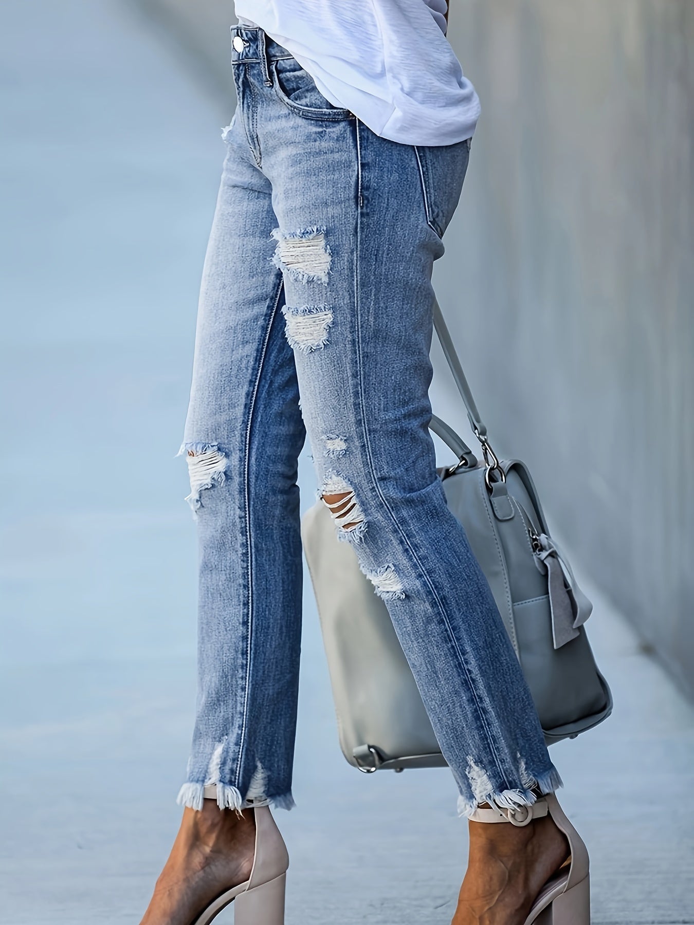 Valenzora | Trendy Ripped Jeans with High Waist and Straight Legs