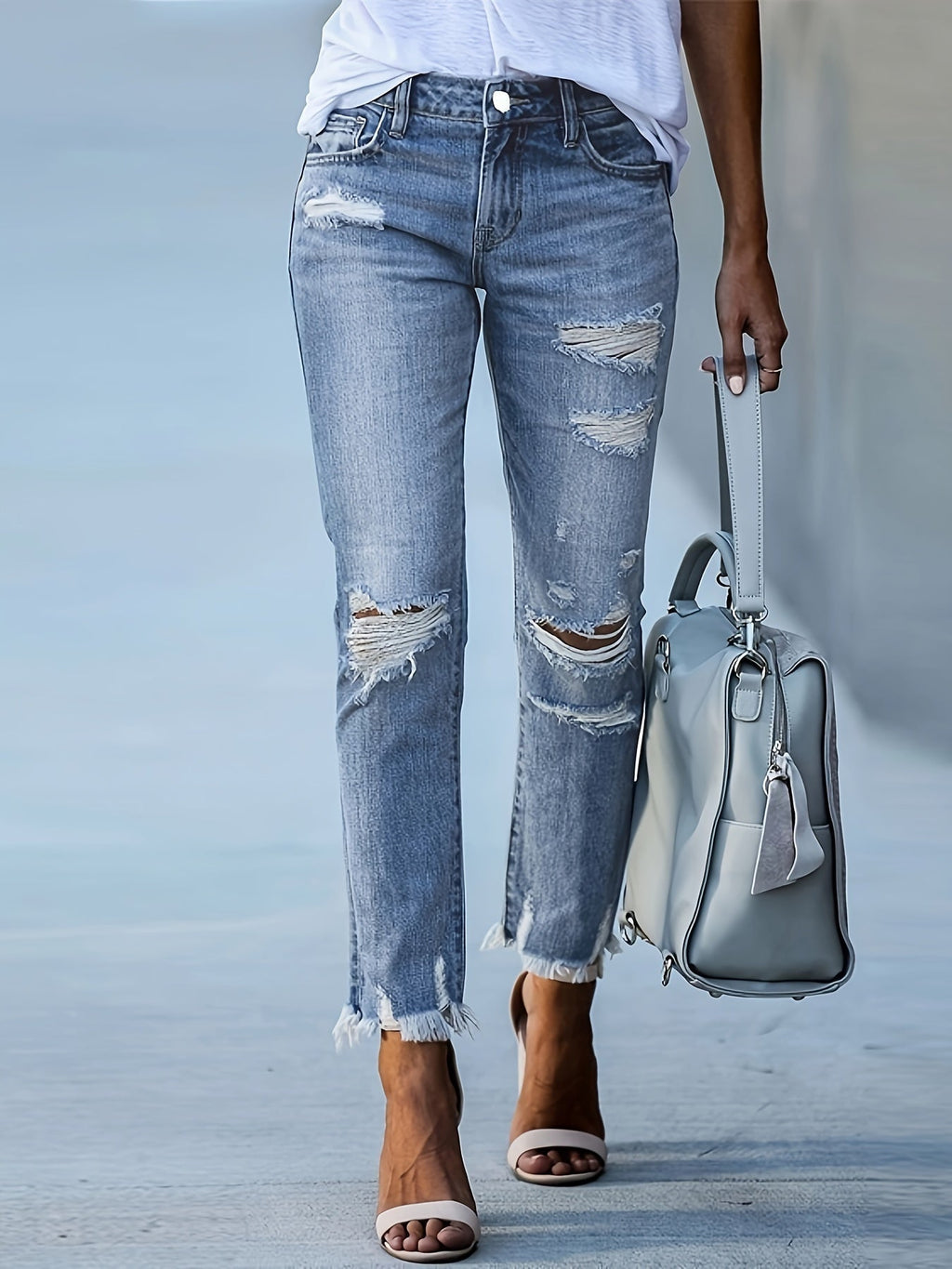 Valenzora | Trendy Ripped Jeans with High Waist and Straight Legs