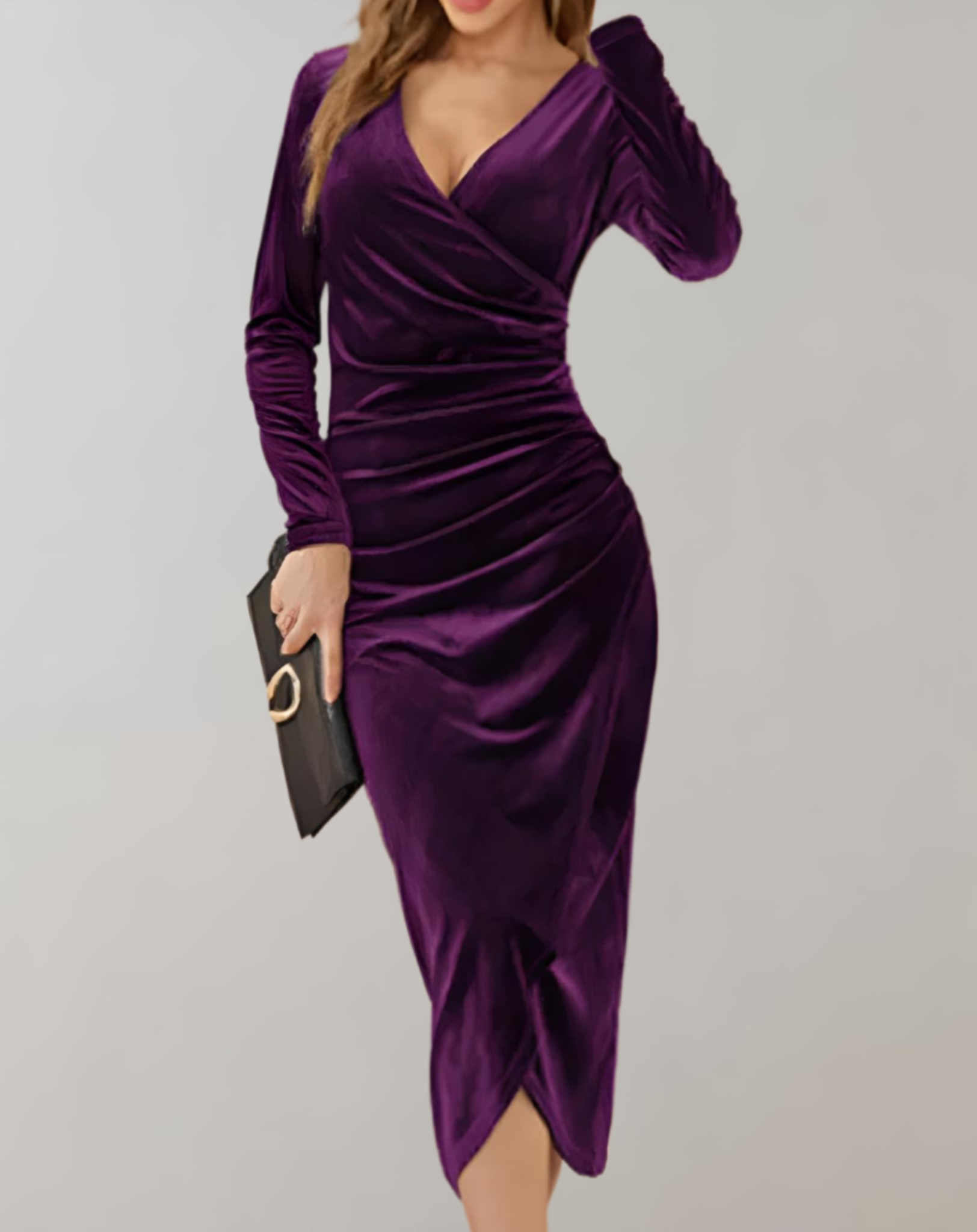 Valenzora | Velvet wrap dress with long sleeves and ruffles