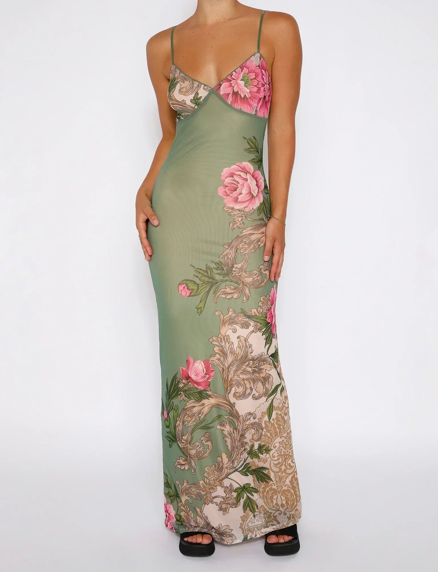 Valenzora | Floral Green Lace Dress