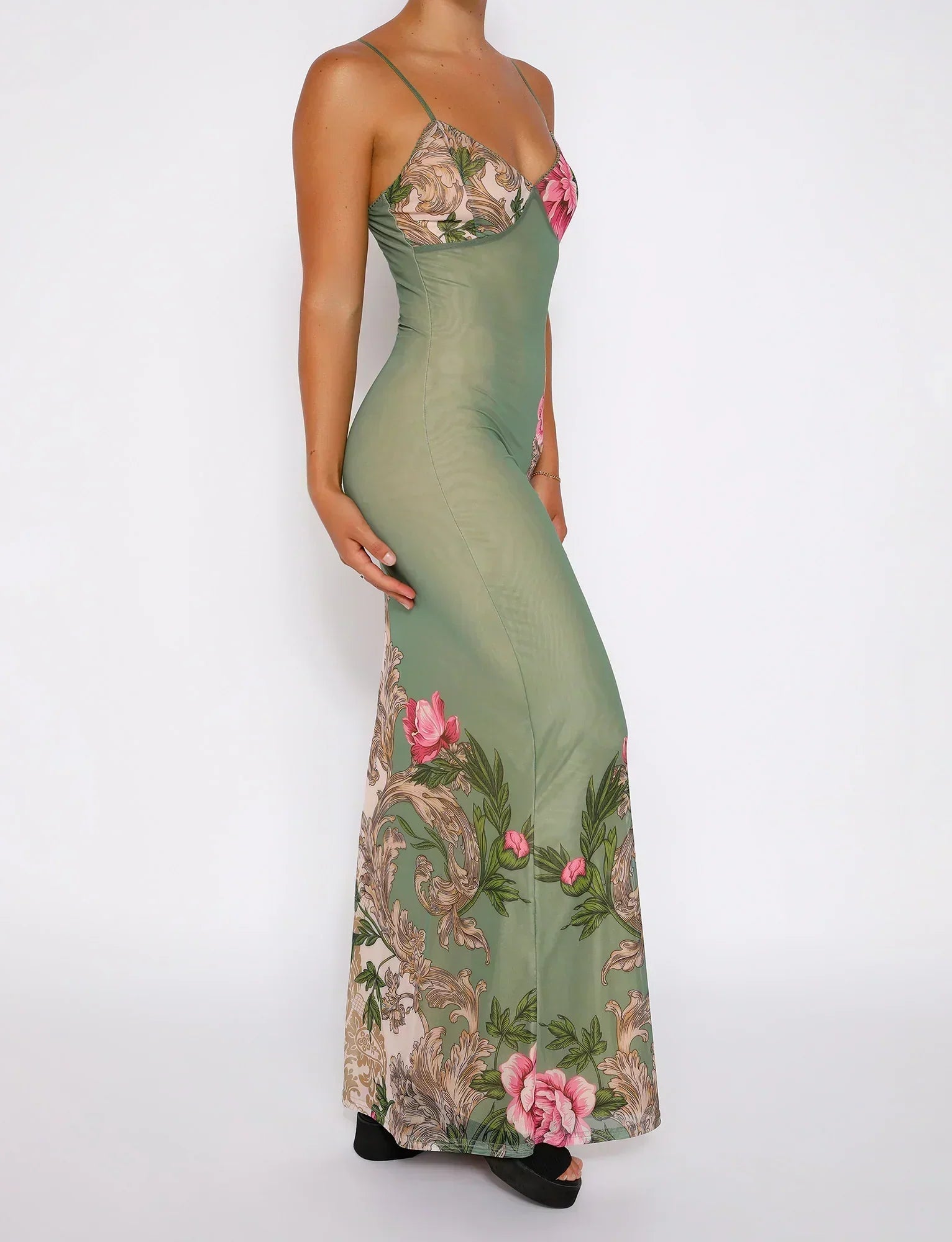 Valenzora | Floral Green Lace Dress