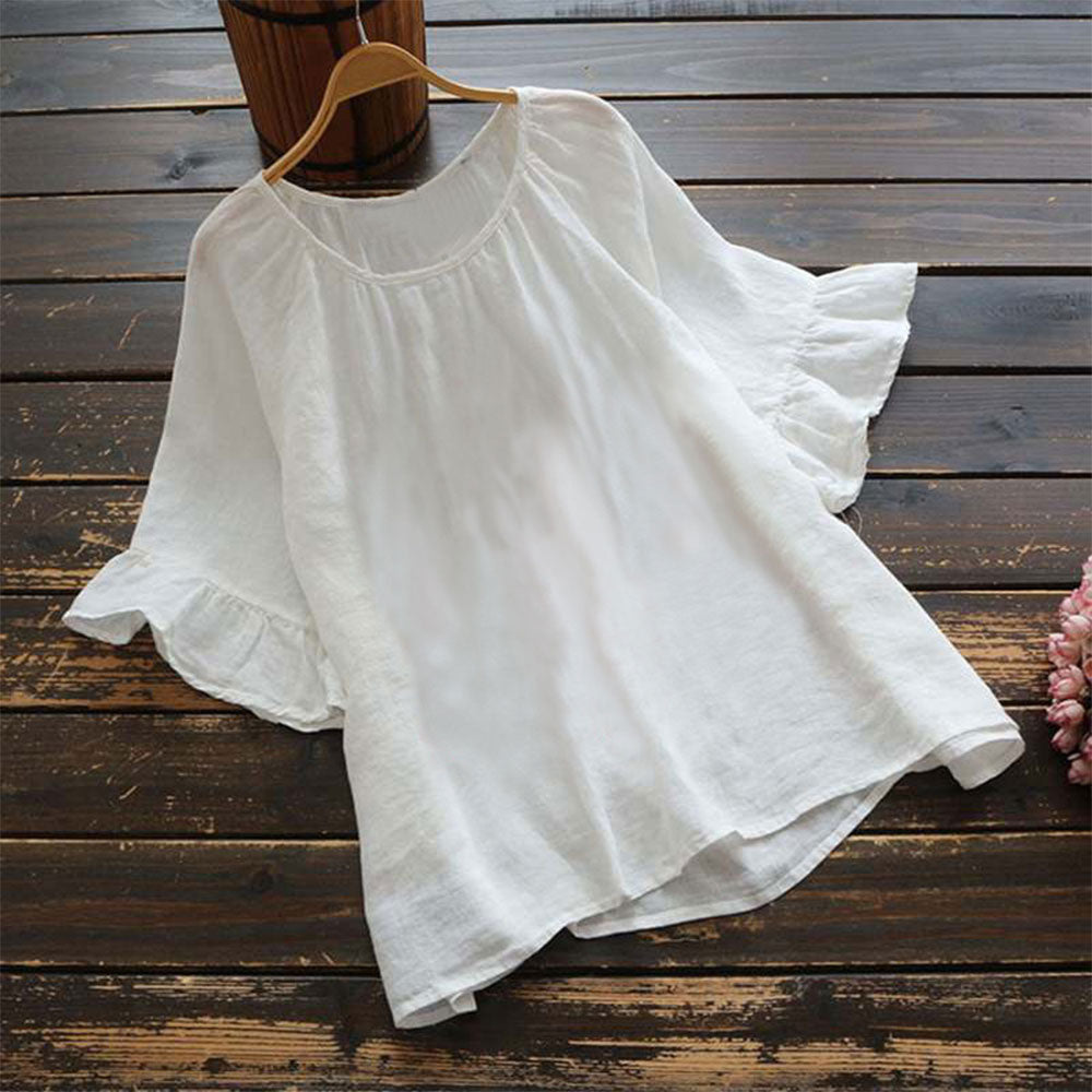 Valenzora | Solid color, ruffled sleeves for summer, made of cotton and linen for women