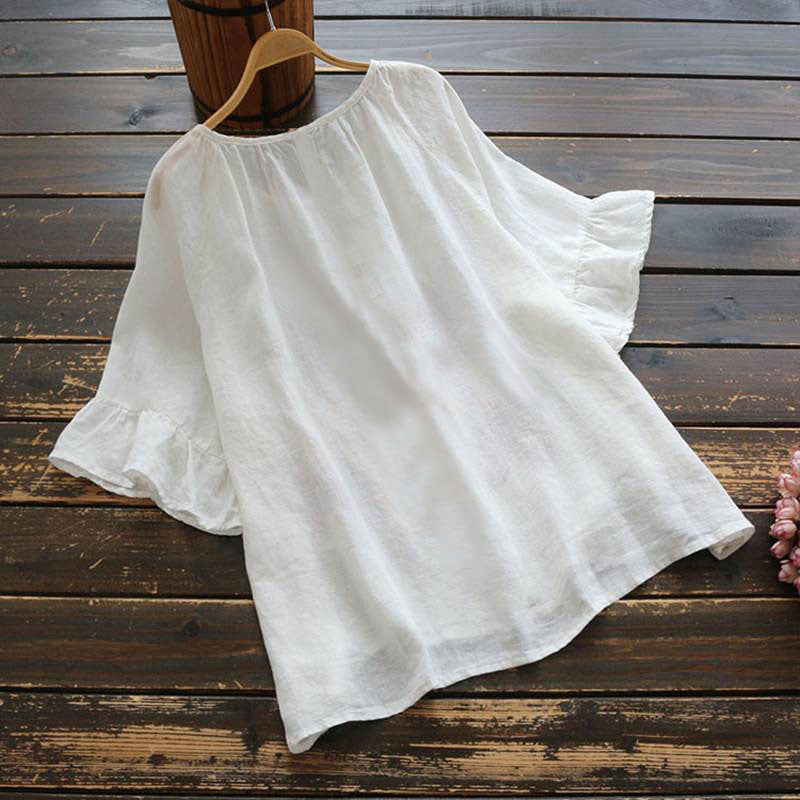 Valenzora | Solid color, ruffled sleeves for summer, made of cotton and linen for women