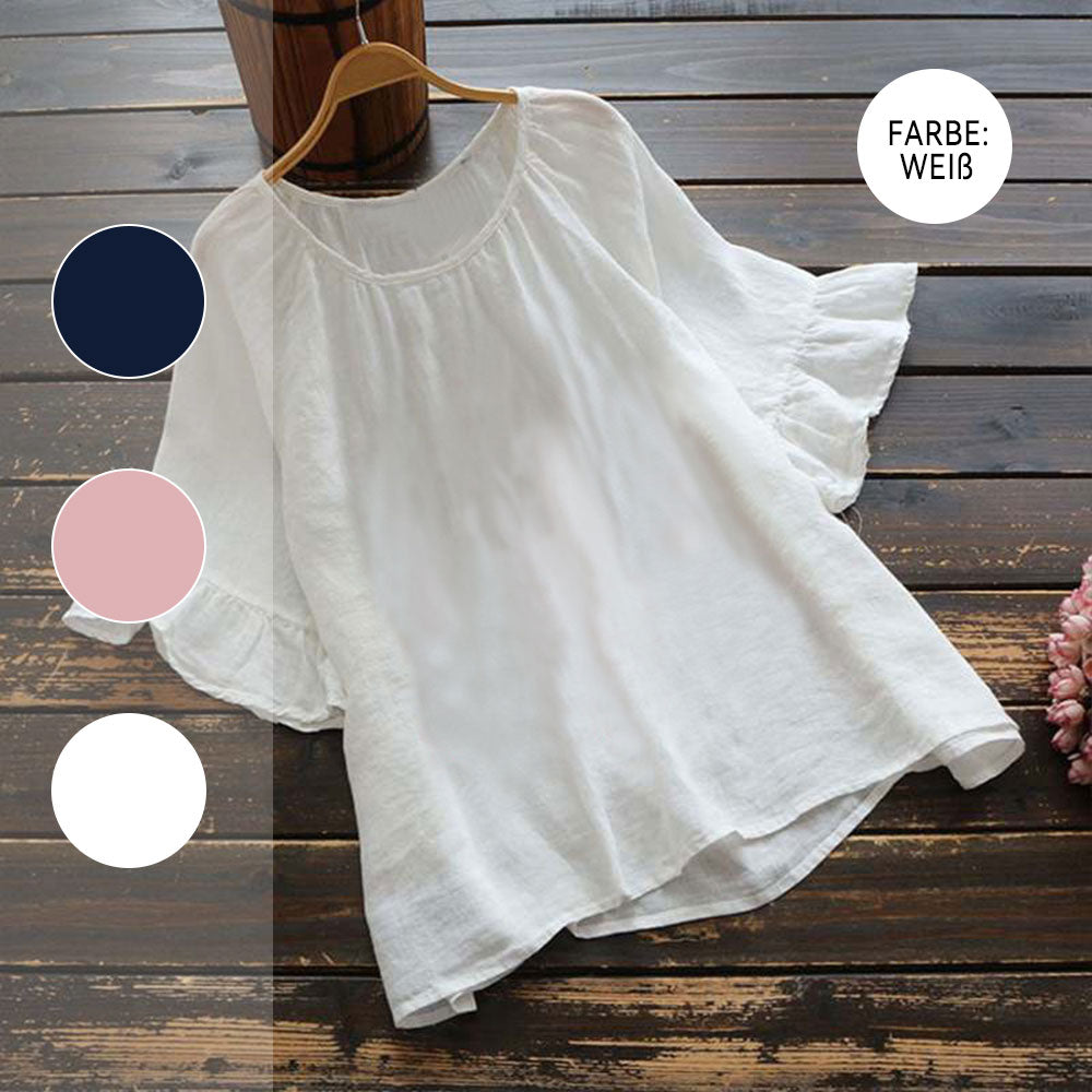 Valenzora | Solid color, ruffled sleeves for summer, made of cotton and linen for women