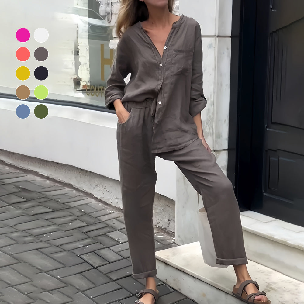 Valenzora | Long-sleeved shirt and trousers in cotton and linen for women