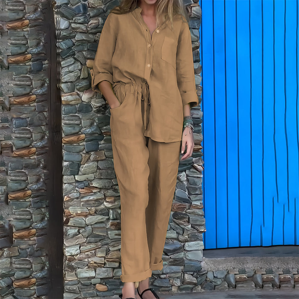 Valenzora | Long-sleeved shirt and trousers in cotton and linen for women