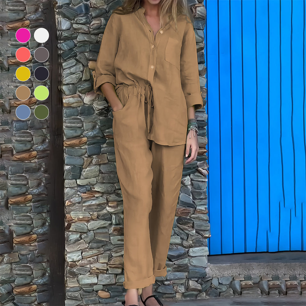 Valenzora | Long-sleeved shirt and trousers in cotton and linen for women