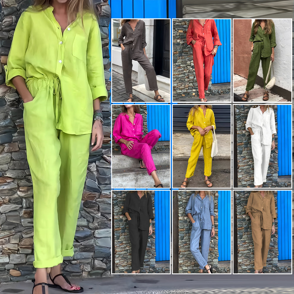 Valenzora | Long-sleeved shirt and trousers in cotton and linen for women