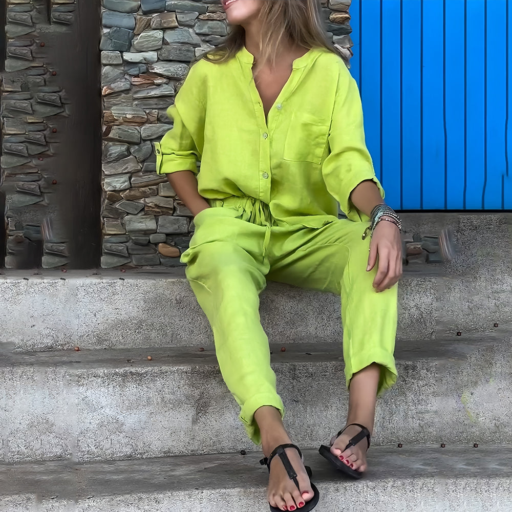 Valenzora | Long-sleeved shirt and trousers in cotton and linen for women