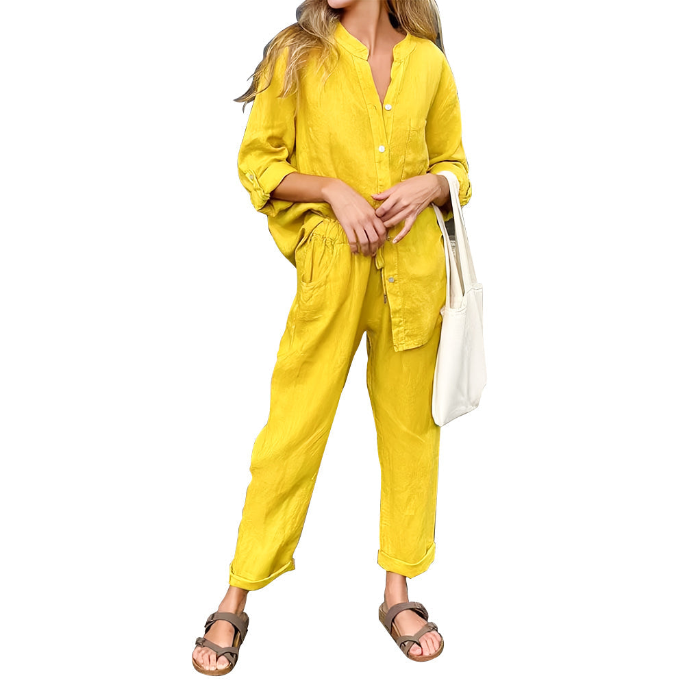 Valenzora | Long-sleeved shirt and trousers in cotton and linen for women