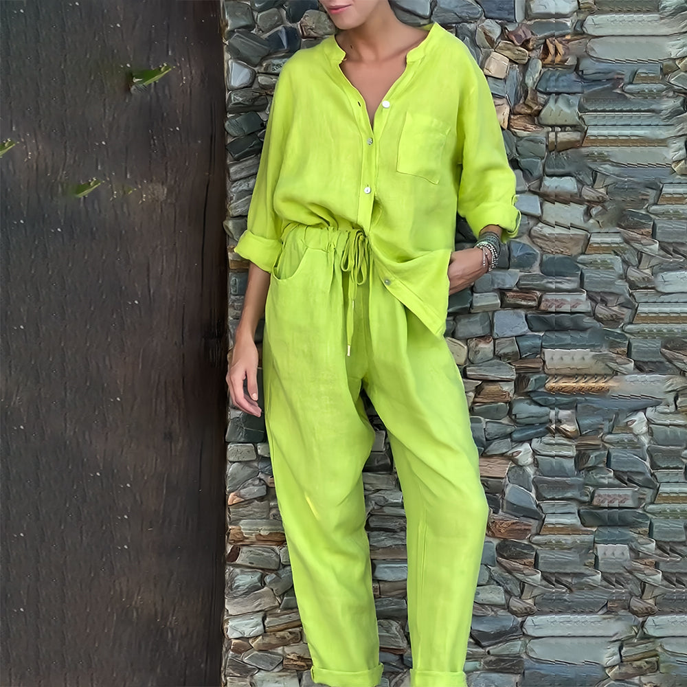 Valenzora | Long-sleeved shirt and trousers in cotton and linen for women