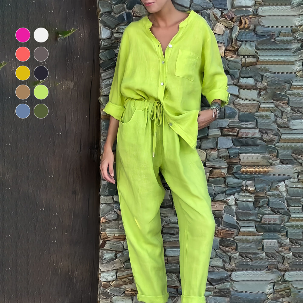 Valenzora | Long-sleeved shirt and trousers in cotton and linen for women