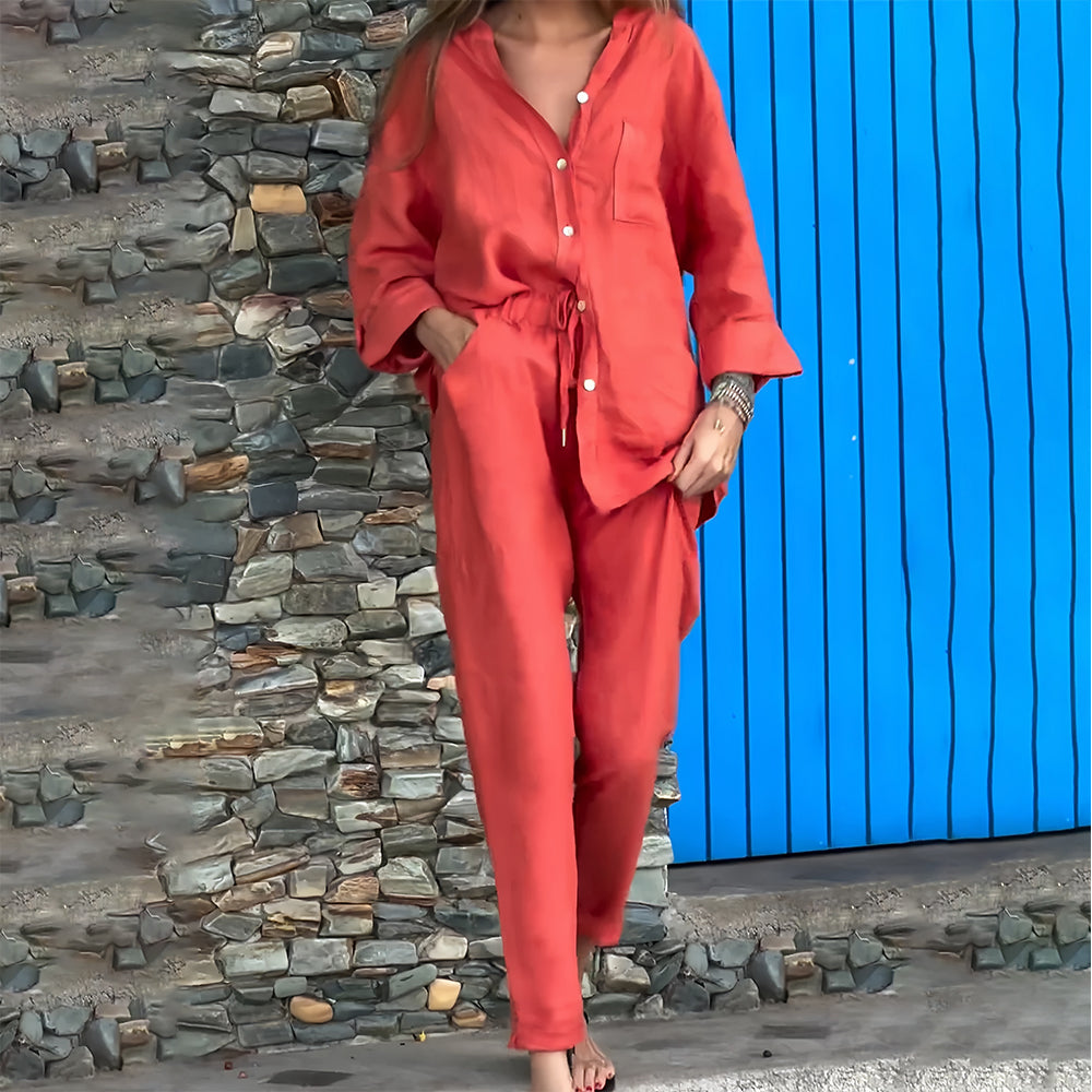 Valenzora | Long-sleeved shirt and trousers in cotton and linen for women