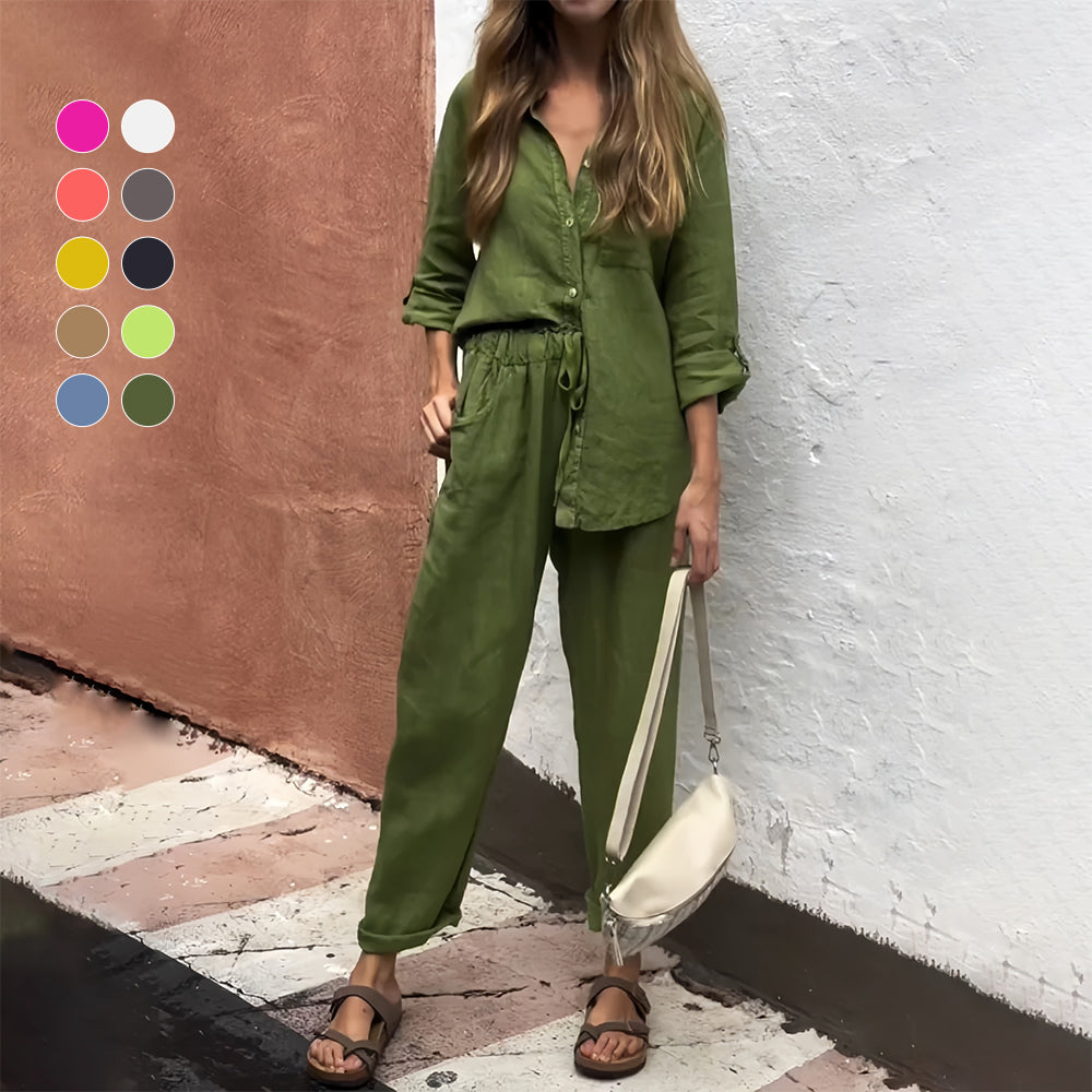 Valenzora | Long-sleeved shirt and trousers in cotton and linen for women