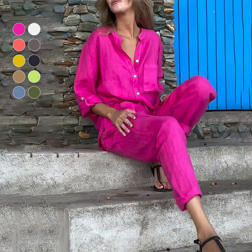 Valenzora | Long-sleeved shirt and trousers in cotton and linen for women