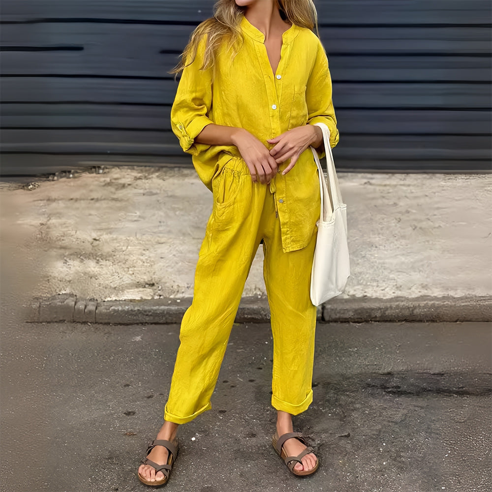 Valenzora | Long-sleeved shirt and trousers in cotton and linen for women