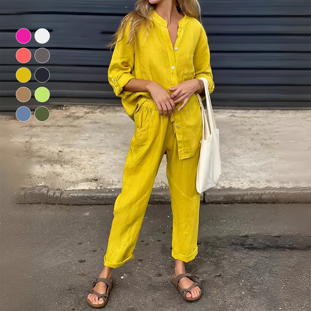 Valenzora | Long-sleeved shirt and trousers in cotton and linen for women