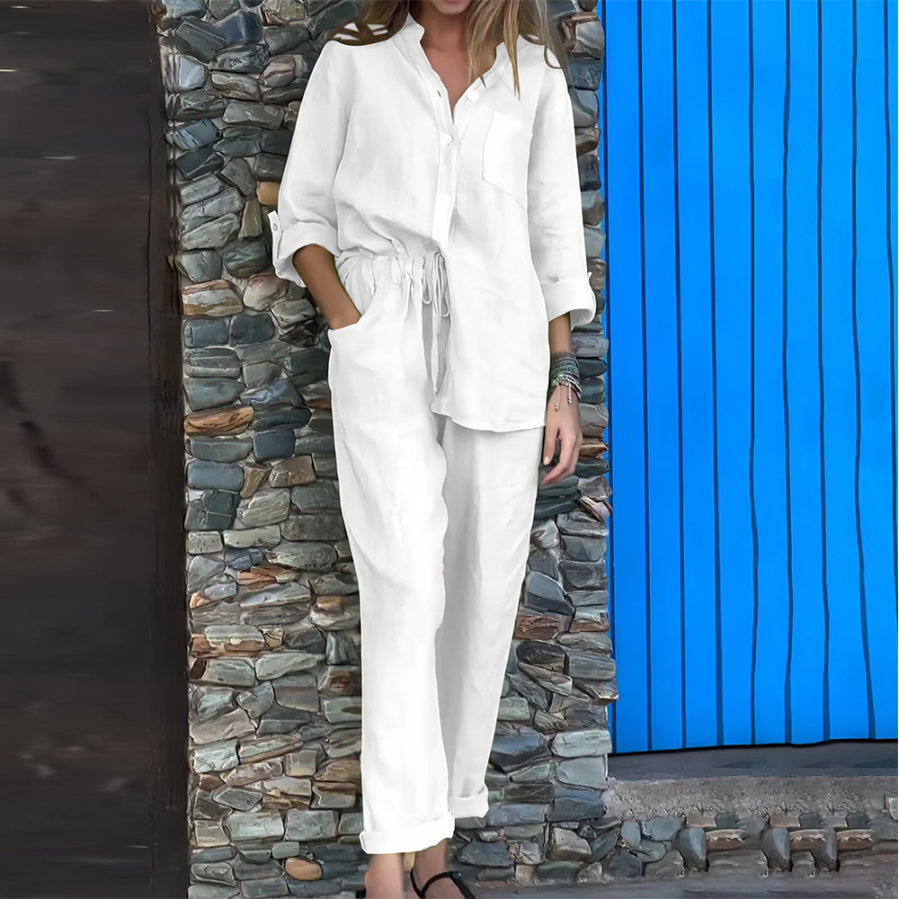 Valenzora | Long-sleeved shirt and trousers in cotton and linen for women