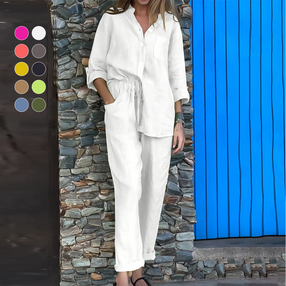 Valenzora | Long-sleeved shirt and trousers in cotton and linen for women