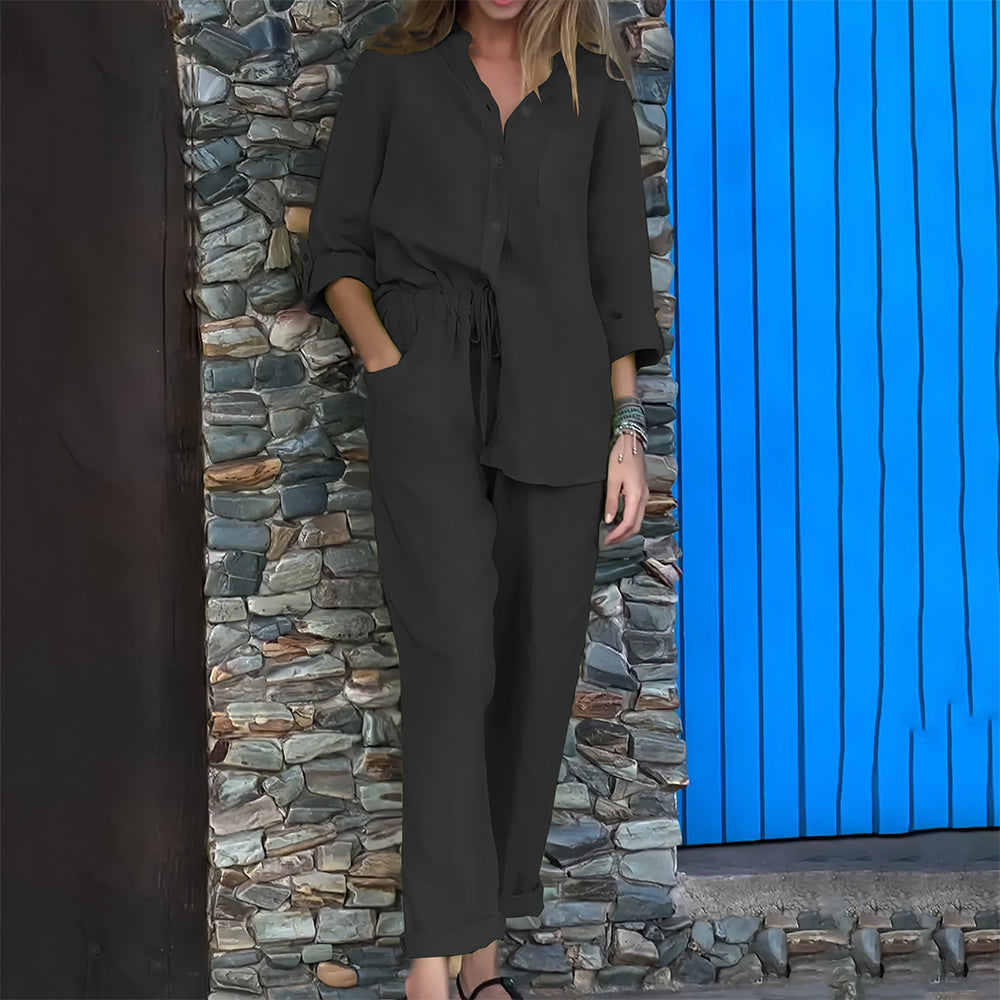 Valenzora | Long-sleeved shirt and trousers in cotton and linen for women
