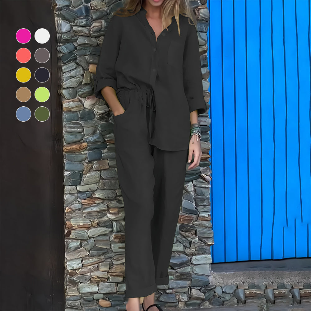 Valenzora | Long-sleeved shirt and trousers in cotton and linen for women
