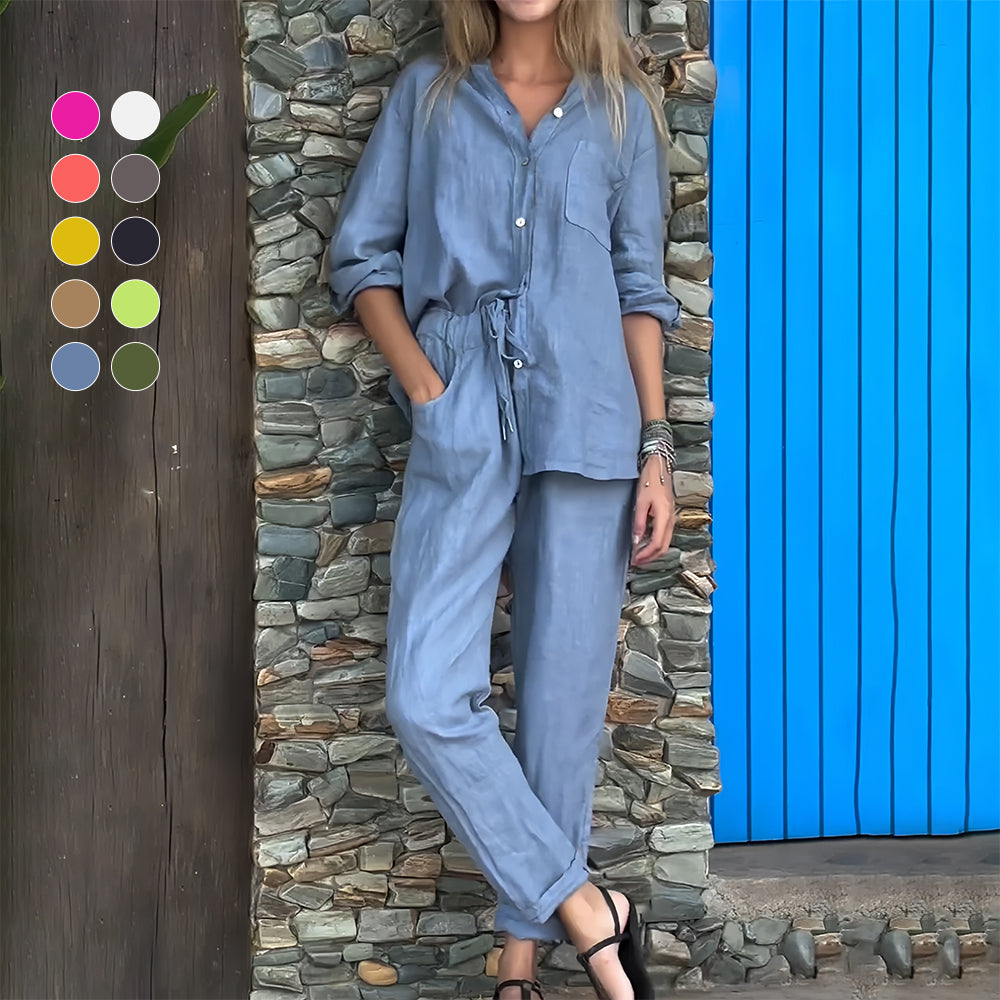 Valenzora | Long-sleeved shirt and trousers in cotton and linen for women