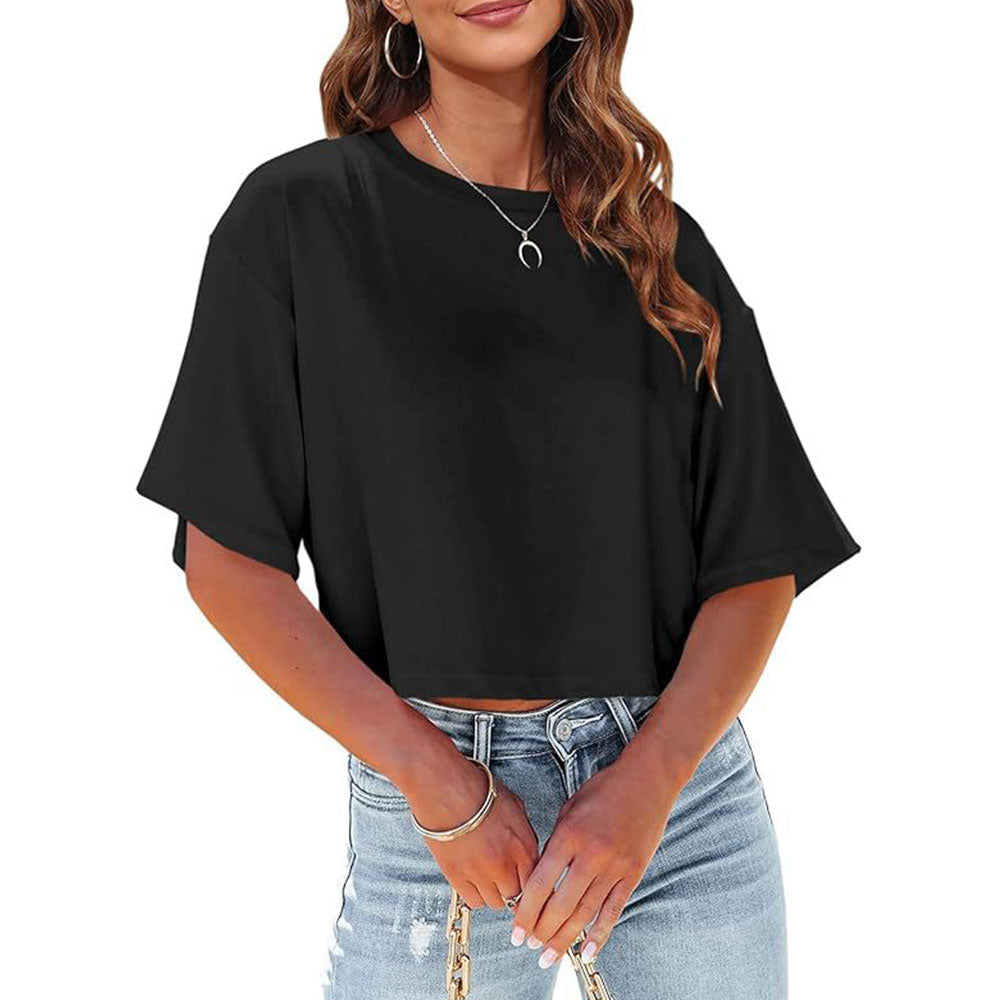 Valenzora | Casual, solid-color, short-sleeved T-shirt with a round neck for women
