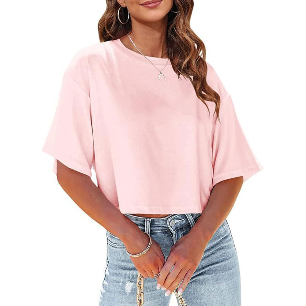 Valenzora | Casual, solid-color, short-sleeved T-shirt with a round neck for women
