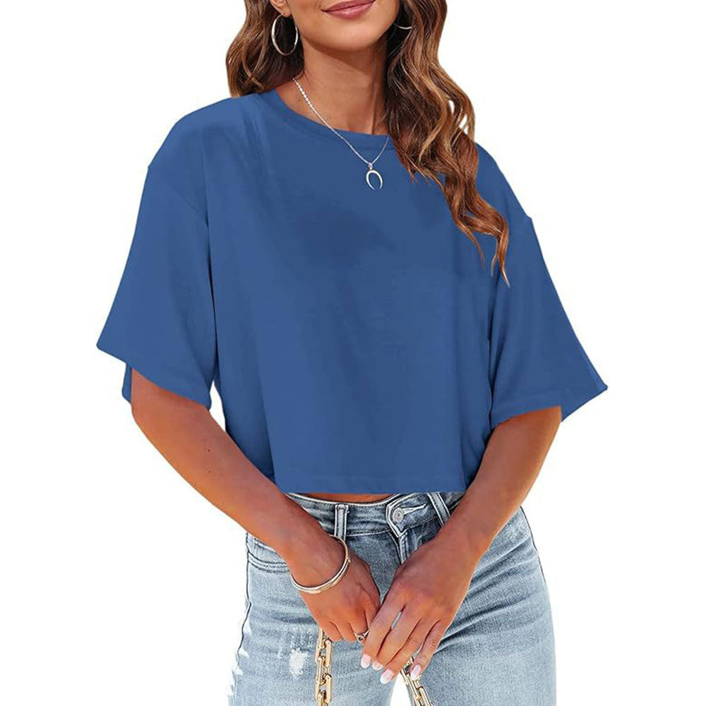 Valenzora | Casual, solid-color, short-sleeved T-shirt with a round neck for women